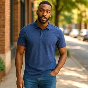 Nat Nast Men’s Luxury Originals Two Tone Stitch Navy Blue Red Polo XL